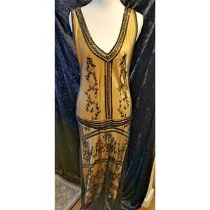 Stenay Vintage Flapper Beaded Nude Black Gown